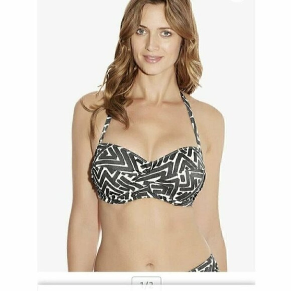 Fantasie San Marino Geometric Twist Bikini Top Lycra Brown Gray Size  32DD NWT